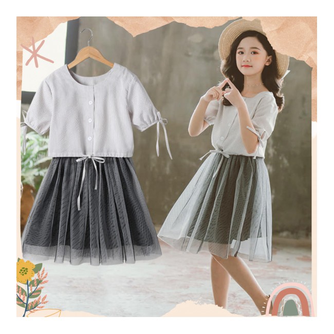 Dress Anak Warna Abu-abu Gaun Clara 2in1 Baju Terusan Anak Perempuan