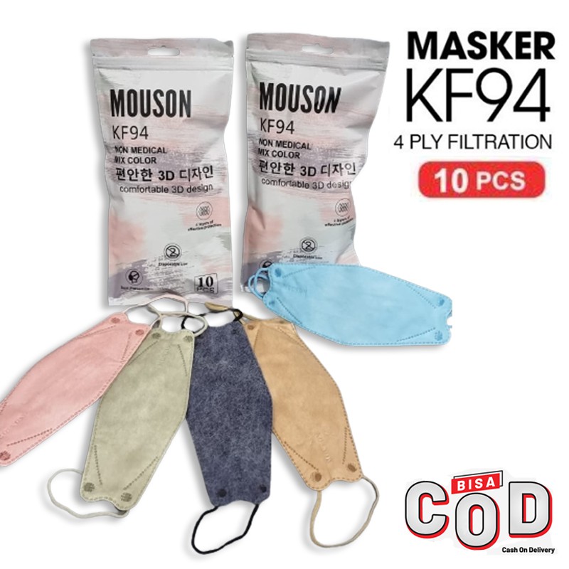 Masker KF94 MOUSON Warna mix 4ply embos isi 10pcs  - Masker KF94 MOUSON 4Ply - KF 94 Emboss 4 Ply