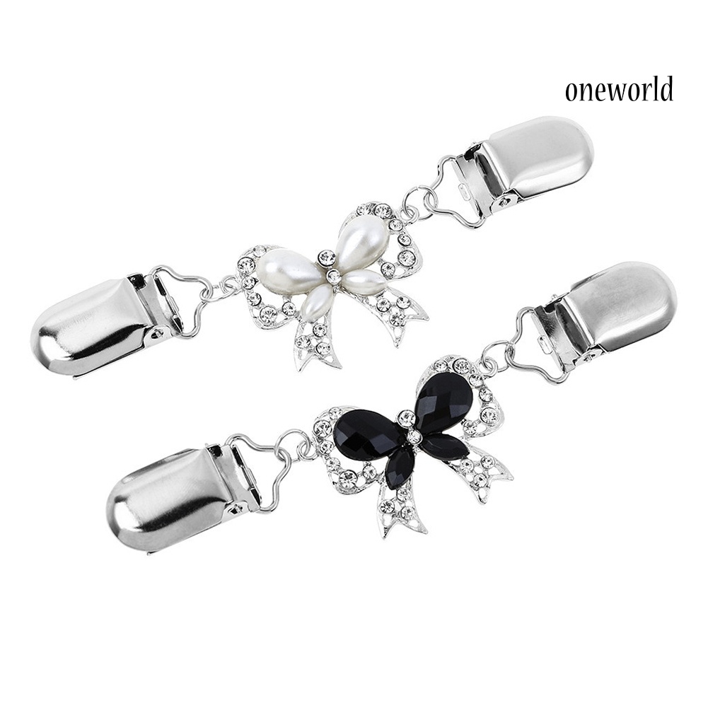 OW@ Chic Women Rhinestone Inlaid Bowknot Cardigan Collar Clip Dress Shawl Clasp Pin