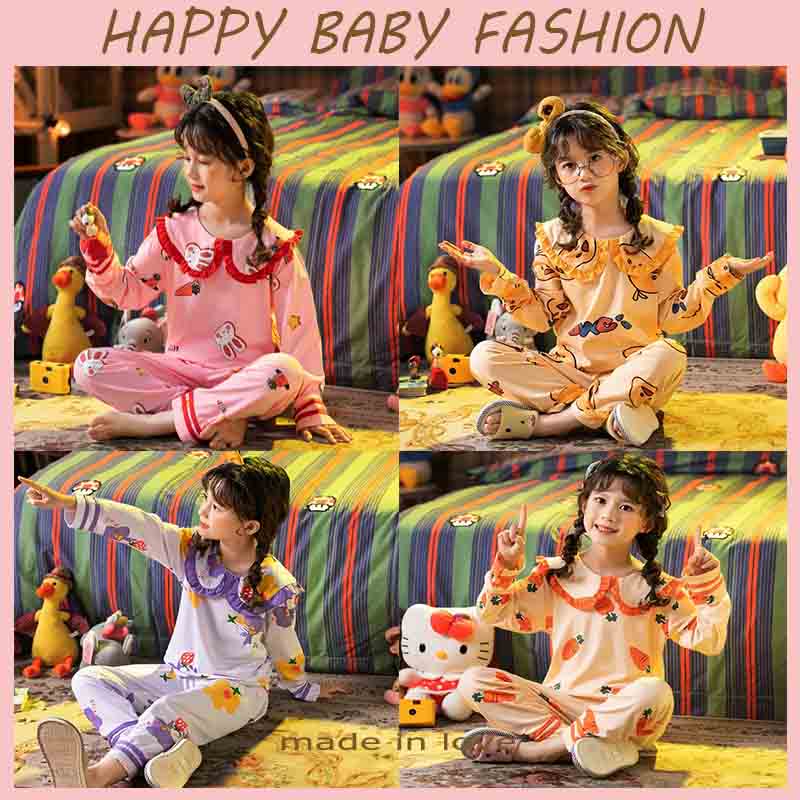 【Happy Baby】3-11 Tahun S-01 Piyama Setelan Baju Tidur Anak Perempuan Cewek Karakter  Lengan Panjang Celana Panjang