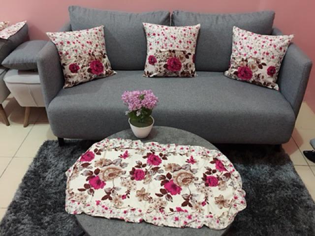 Terlaris!!! Grosir Sofa Set / Set Tamu / Sarung Bantal Sofa 40x40 Taplak Meja Motif Dan Bunga