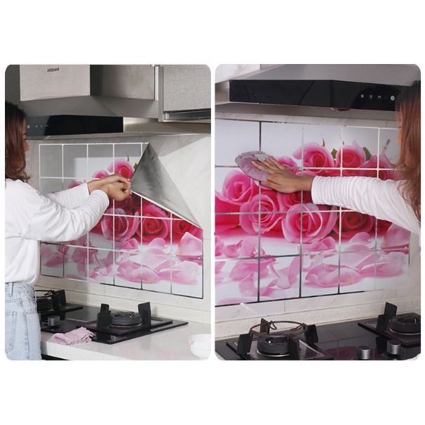 Stiker Dinding Dapur Mawar Tulip Sayur Pelindung Anti Minyak Air Tempel Keramik Kitchen Wallpaper Sticker