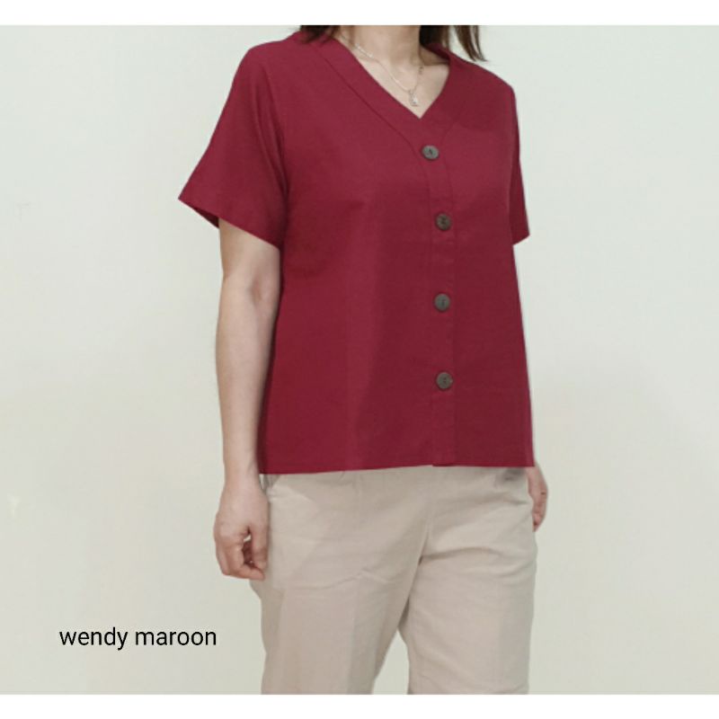Atasan Blouse Wanita Lengan Pendek Polos Bahan Katun, Wendy Blouse#-Wendy Maroon