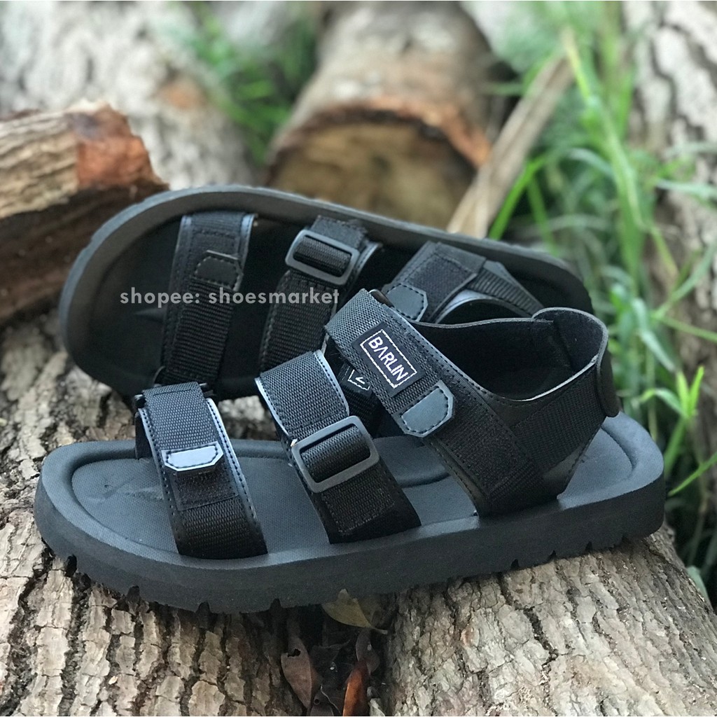 BISA BAYAR DITEMPAT (COD) SANDAL GUNUNG PRIA ALL BLACK CASUAL SENDAL ORIGINAL BARLIN