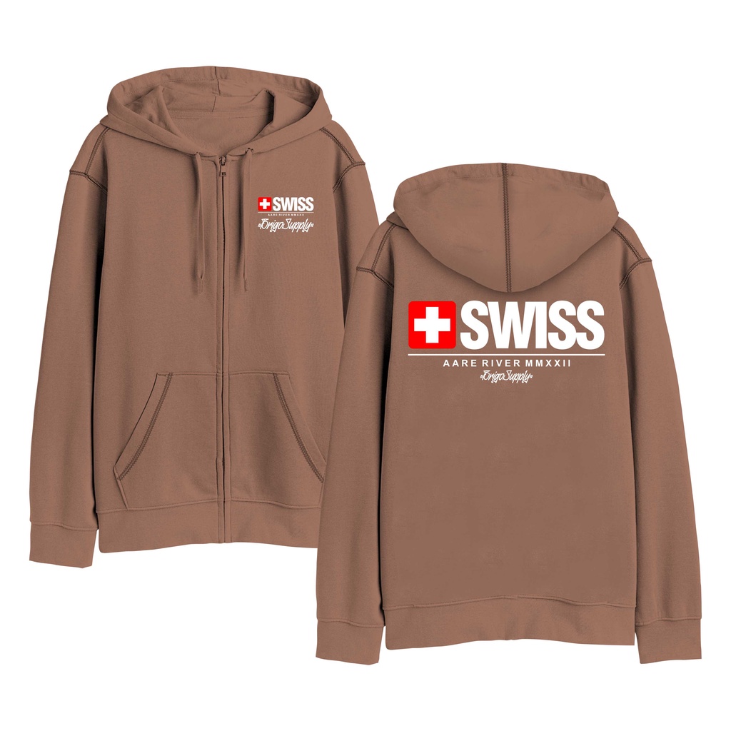 BRIGO Zipper Jumper Hoodie SWISS II Sweater Hoodie Resleting BRIGO SWISS Sablon DTF Fleece Cotton II SIZE M-XXL (Pria &amp; Wanita) Free stiker&amp;Gantungan Kunci