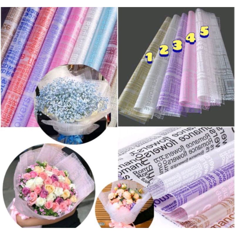 

Kertas Bunga Cerita Romantis Inggris Waterproof English Romance Cellophane Cellophane Translucent Plastic Full Letter Free Packing