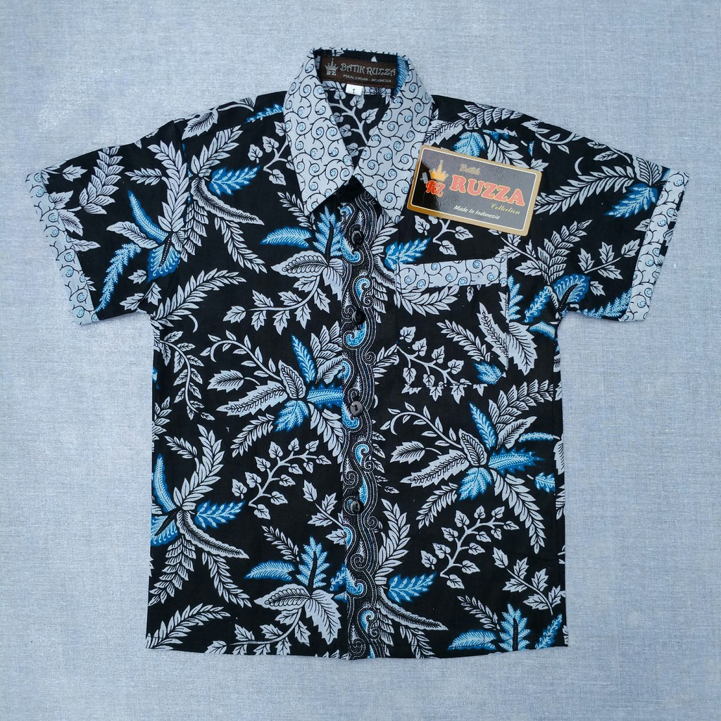 Kemeja Hem Batik  Anak Motif Blarak Biru  Baju  Atasan  Laki 