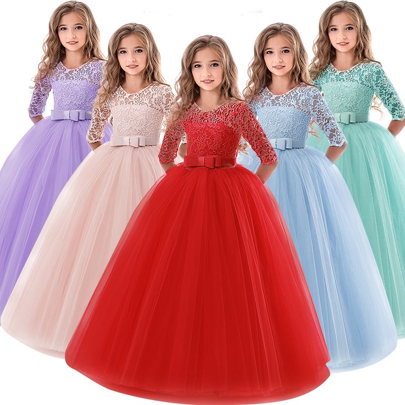 Flower Girl Dresses Pernikahan Tulle Panjang Putri Fancy Anak Gaun Formal Gaun Bayi Anak-anak