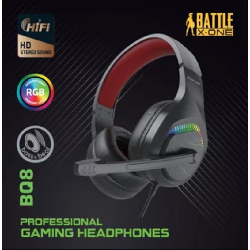 BATTLE X-ONE BQ8 RGB HD STEREO SOUND PROFESIONAL GAMING HEADPHONES HEADSET - ORIGINAL BERGARANSI