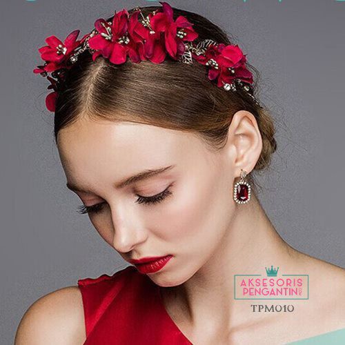 [BISA COD] HEADPIECE PENGANTIN HAIRBAND AKSESORIS RAMBUT WEDDING MERAH TPM010