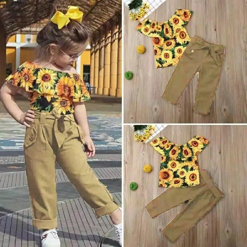 (COD) Set Sunflower Varian Warna / Pakaian Anak Perempuan / Setelan