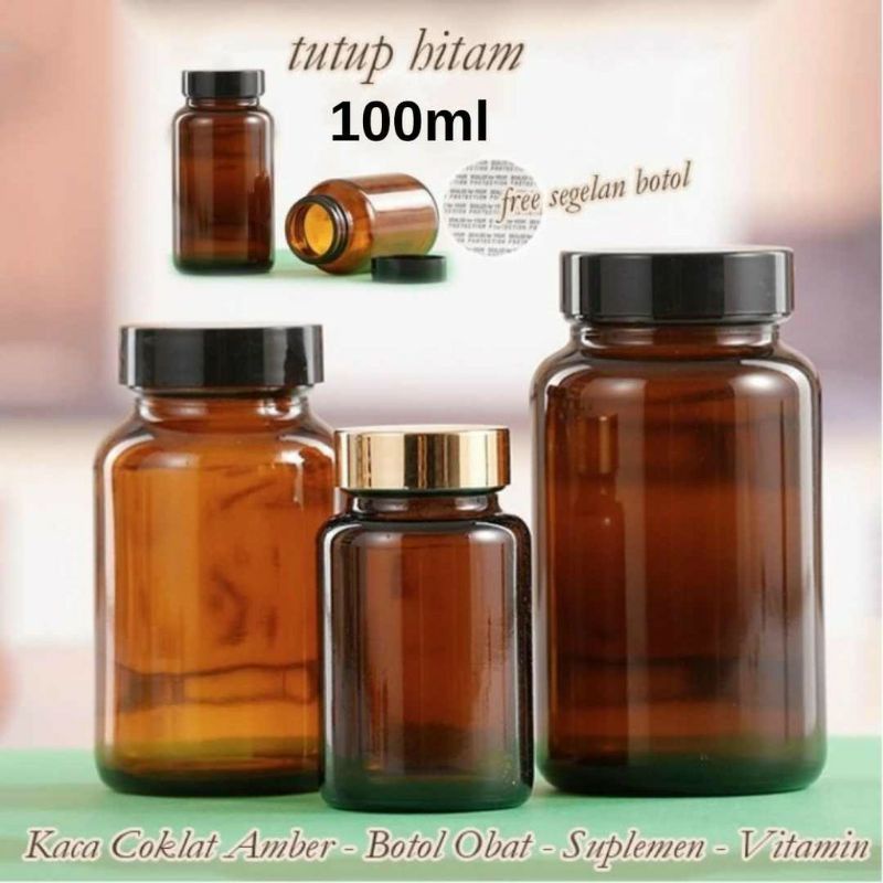 Botol Kaca Amber Botol kaca obat kapsul wadah vitamin 100ml