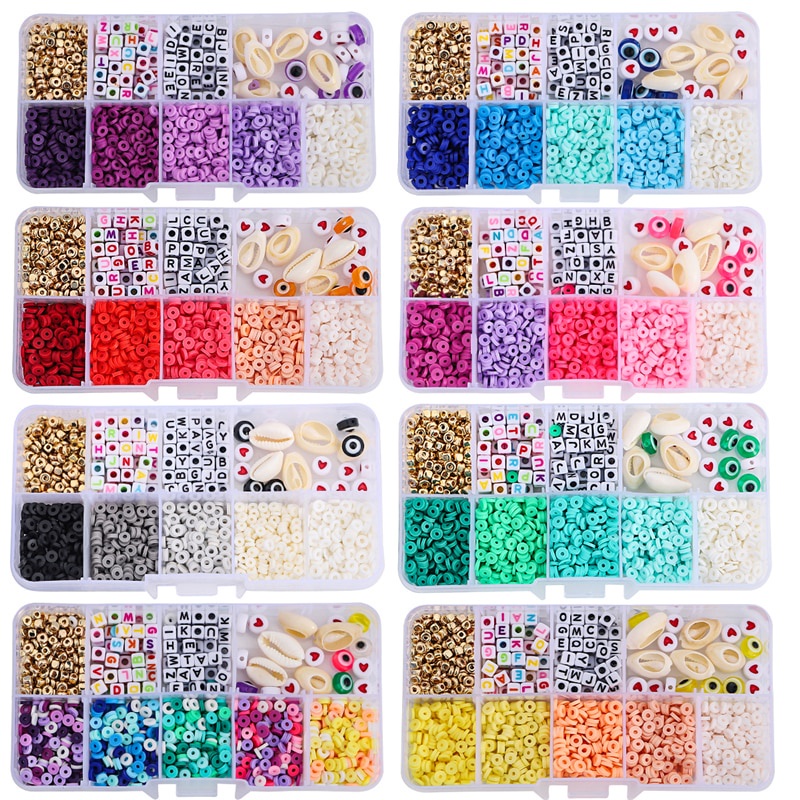 4mm Clay Slice Beads 1160Pcs /Set Mix Color Manik-Manik Huruf Akrilik Plastik Dengan Elascti Cord Untuk Gelang Mking Perhiasan Anak DIY