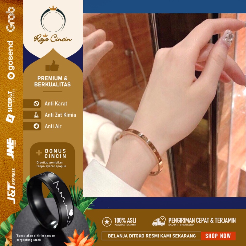 Gelang Titanium Wanita Anti Karat Asli Silver Cewek Korea Perak Premium Fashion Mewah Cartir 000D0