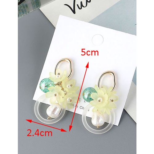 LRC Anting Tusuk Fashion Yellow Hollow Resin Pearl Flower Earrings Y63760