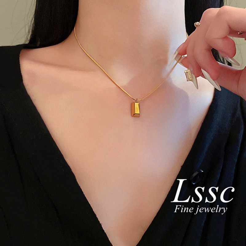 Kalung Titanium Minimalis Korea Nugget Emas 18k  Anti Karat Wanita Perhiasan