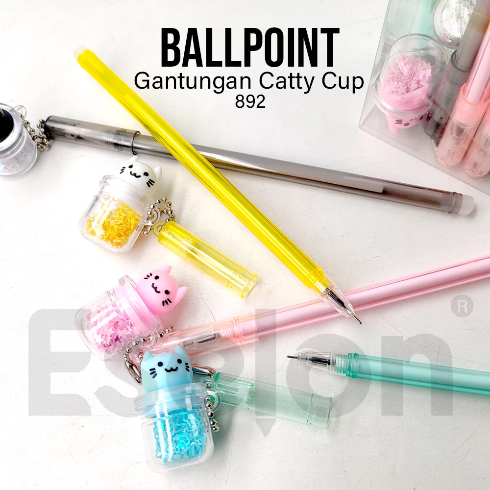 Pulpen Gel Gantungan Fancy Import Korea Motif Cat Kucing Cup 892 Promo Bisa Cod