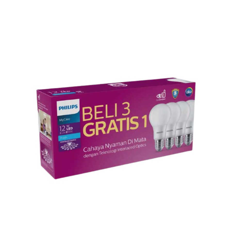 LAMPU PHILIPS LED BULB MY CARE 12 WATT PAKET BELI 3 GRATIS 1 LAMPU LED PAKET