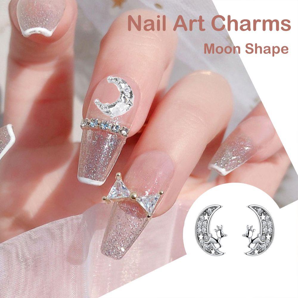 AUGUSTINA Agustinina Nail Art Charms Moon Alloy Berlian Imitasi Salon Kuku Manikur Aksesoris Hiasan Kuku DIY Bahan Kuku