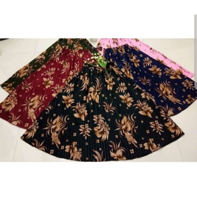 Rok Plisket Import Motif Bunga Anggrek