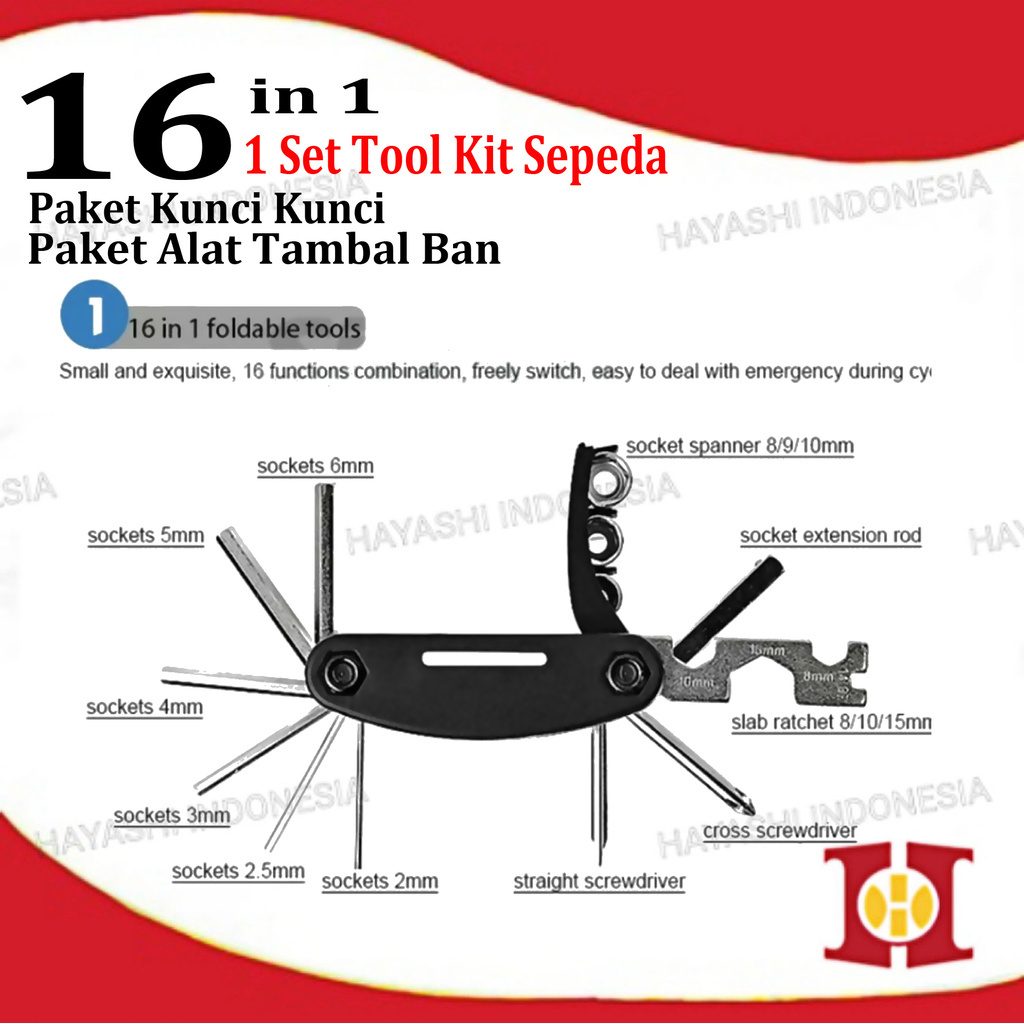 Bike Tool Kit Alat Perlengkapan Sepeda Kunci Hex Tambal Pompa Ban Set