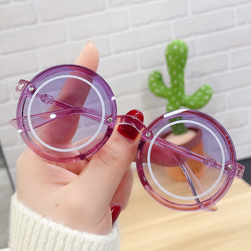 (YUZHU) Kacamata Frame Bulat Bahan PC Warna Permen Gaya Retro Untuk Anak Laki-Laki / Perempuan