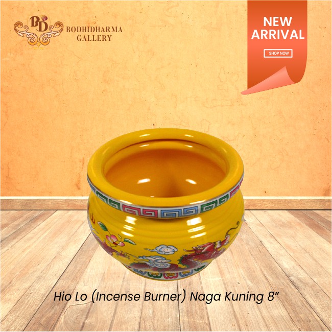 Tempat Bakar Dupa / Bokor / Hiolo Naga Kuning 8 Inch