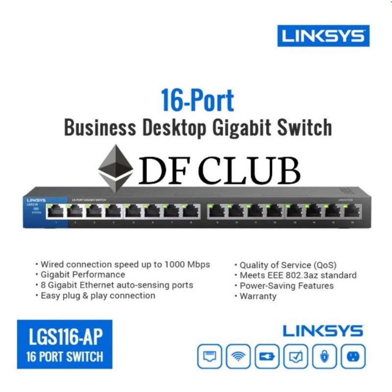 Linksys LGS116-AP Hub 16 Port Gigabit EX DISPLAY