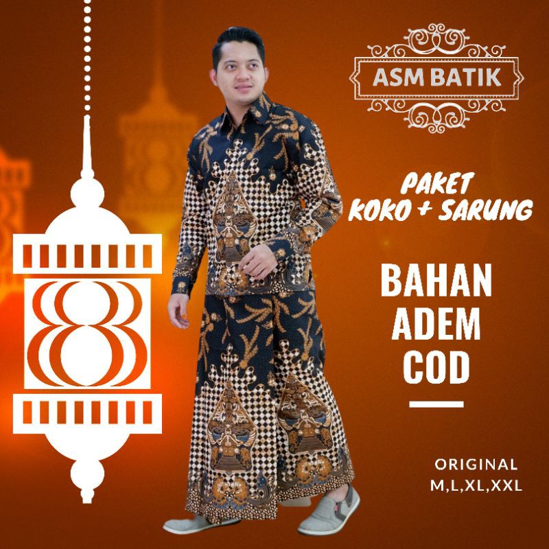 ASM Setelan Sarung Kemeja Batik Koko Modern / Setelan Baju Batik / Sarung Batik Pria