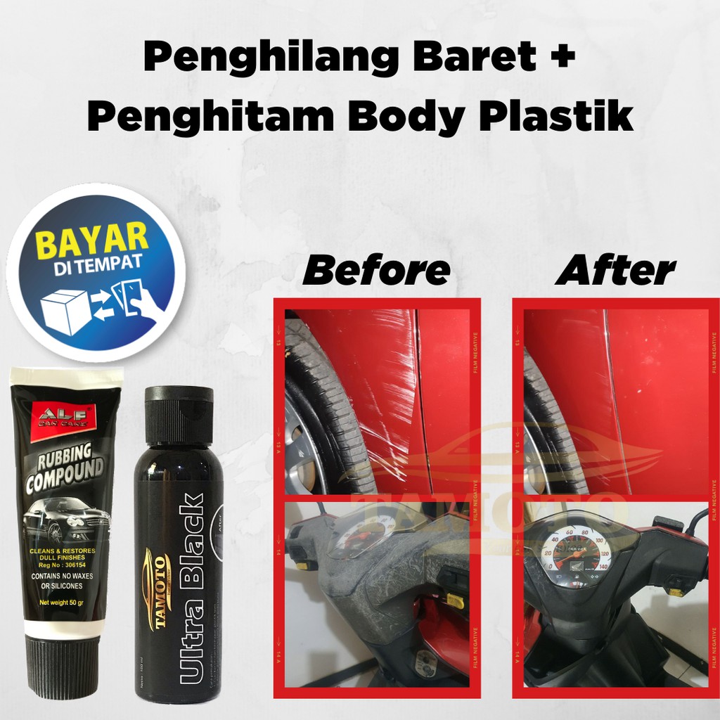 [PAKET KOMPON + BLACK] Penghitam body kasar plastik hitam motor permanen / Back to black / penghilang baret lecet goresan body motor mobil dan pengkilap bodi