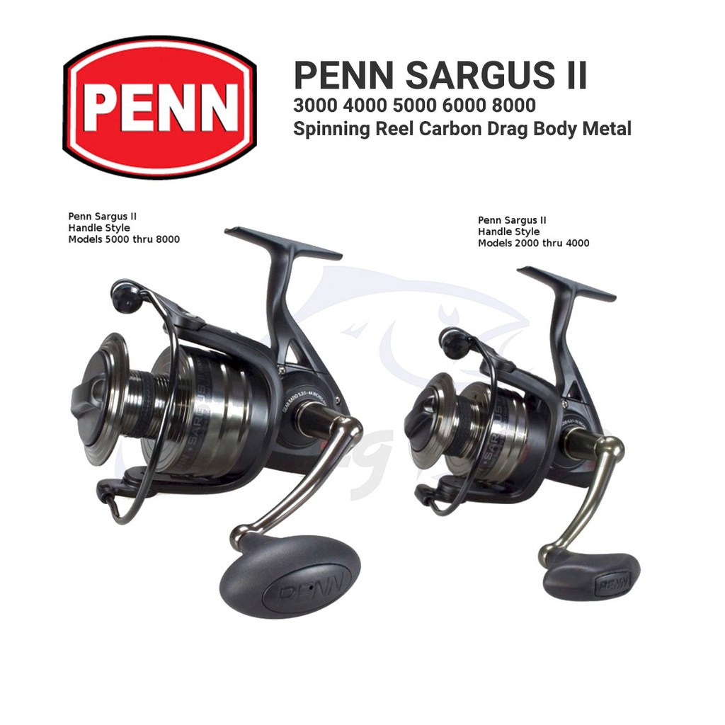 Penn Sargus II 3000 4000 5000 6000 8000 Spinning Reel - Gulungan Pancing Metal Body 5+1BB Saltwater 