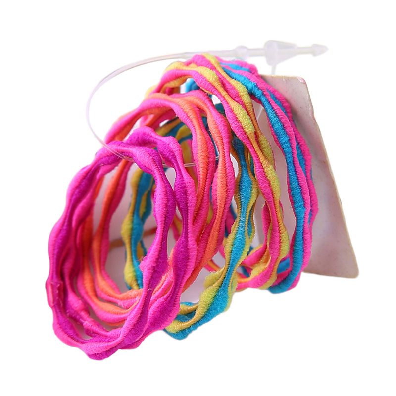 Zzz 10Pcs Anak Perempuan Karet Elastis Gelang Neon Warna-Warni Tali Rambut Bergelombang Spi