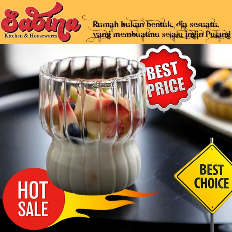 Gelas Kaca Unik Cangkir Puding Cup Breakfast Crystal Glass Cup 260ml