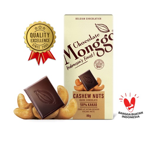 Cashew Nut Dark Chocolate Cokelat Monggo 100 Kakao Butter 80g Kacang Mete Coklat Hitam Snack Shopee Indonesia