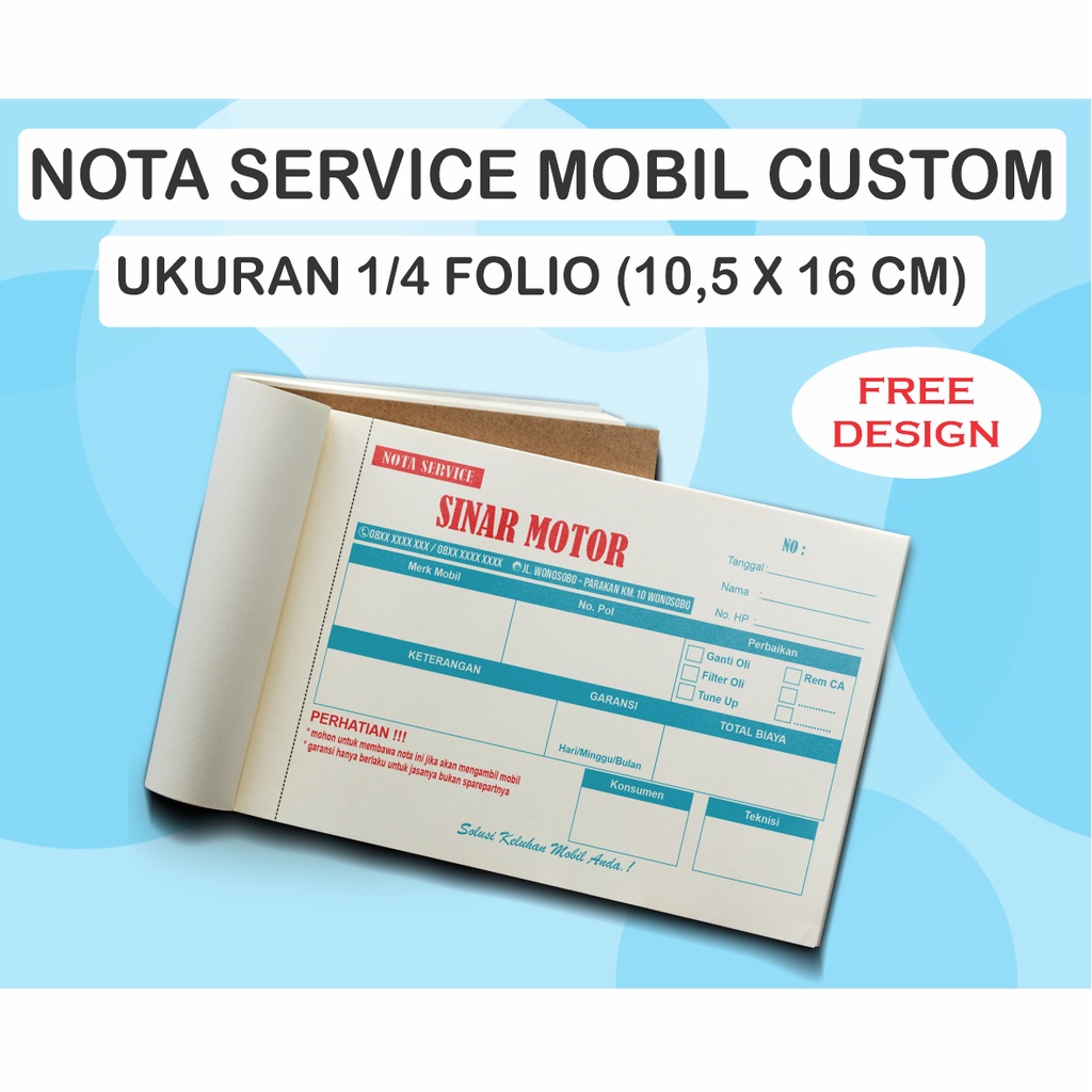 

CETAK NOTA SERVICE MOBIL CUSTOM 2 RANGKAP - SURAT JALAN - KWITANSI - BON - PROSES CEPAT