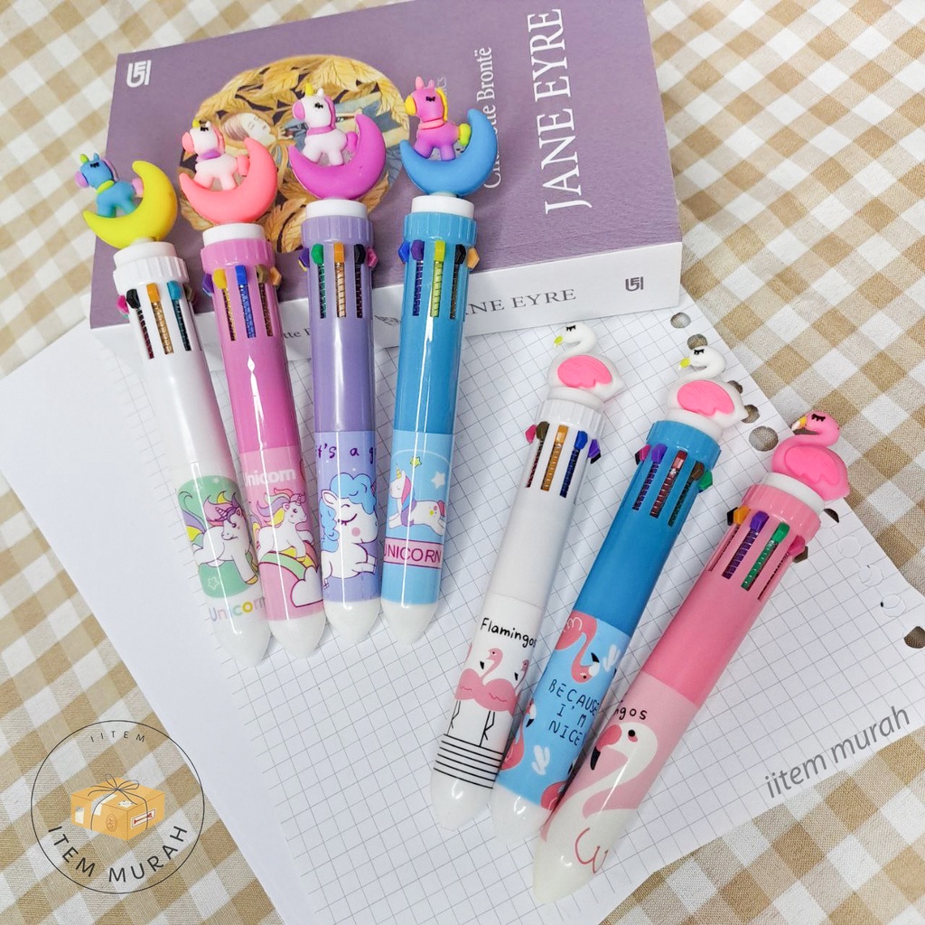 

Pulpen 10 Warna Unicorn Flamingo Pena Bolpen Bollpoint Multicolour Multi Colour Pen Warna Warni