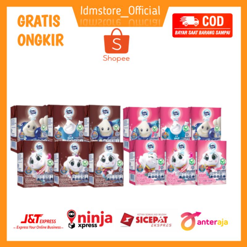 

Frisian flag UHT Milky susu bendera rasa coklat dan stroberry 6 X155 ml