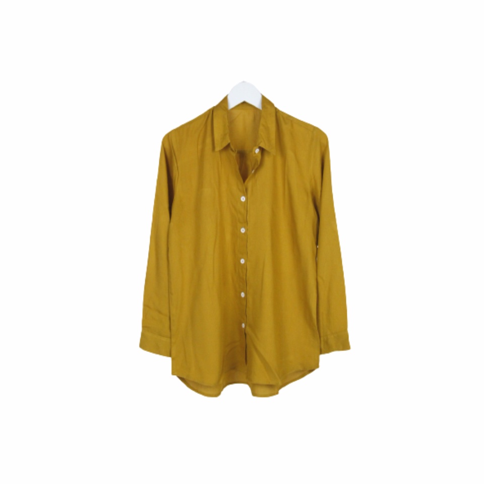 KEMEJA WANITA POLOS LENGAN PANJANG WANITA KATUN RAYON LONG SHIRT ORGANIK-Kemeja Mustard