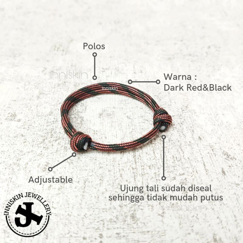 Gelang Paracord Dark Red&amp;Black / Gelang Paracord Mix Warna 4mm / Gelang Paracord 4mm / Gelang Paracord Polod