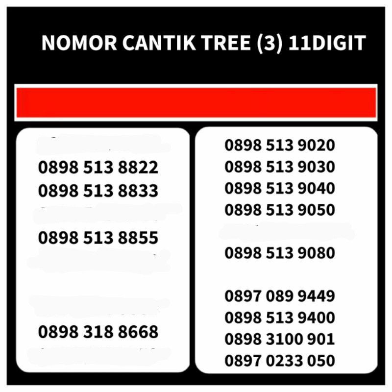 NOMOR CANTIK TREE NOMOR TREE 11DIGIT PERDANA 3 CANTIK 11 ANGKA