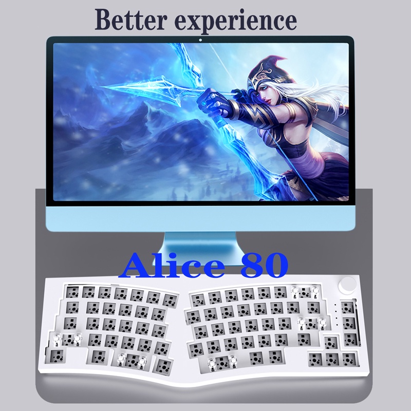 Feker Alice80 Ergonomics Wireless 3mode Hot Swap Keyboard Mekanik RGB South Face Light Knob Switch Keycap Kit