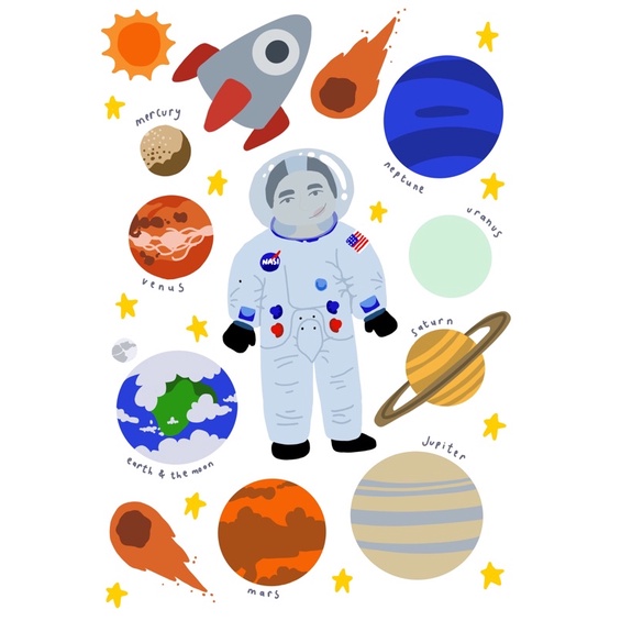 

sticker sheet astronaut luar angkasa space planet