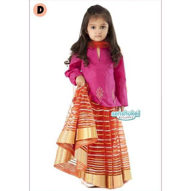jilbab anak termurah senshukei 17D Baju Dress Anak Kecil Kostum Pink Sari India Hijab Impo ready