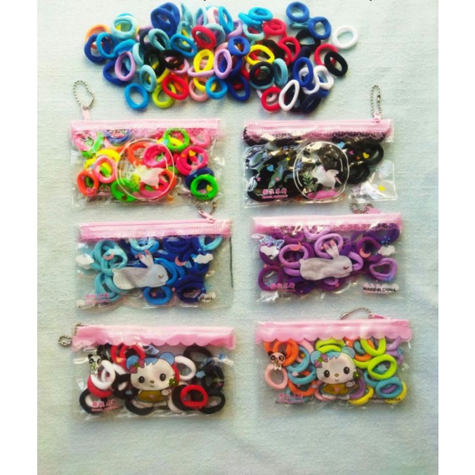 Ikat rambut anak Free pouch 2 cm /polos/ salur / 30 pcs