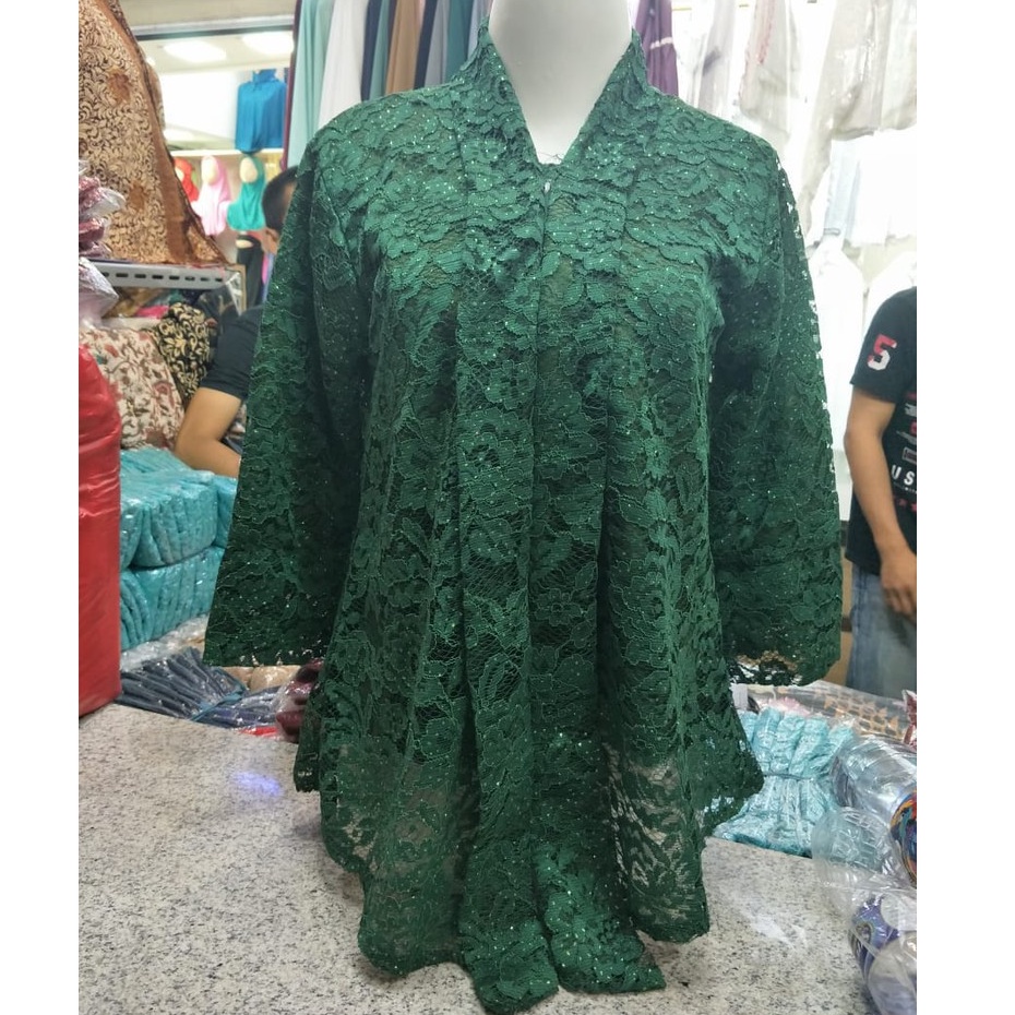 Kebaya Modern Kutubaru Floy Brukat Atasan Kebaya Brokat Aneka Warna-ATASAN HIJAU BOTOL
