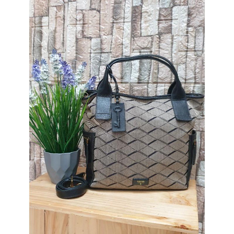 Tas Fossil Emerson Satchel Grey Black Preloved