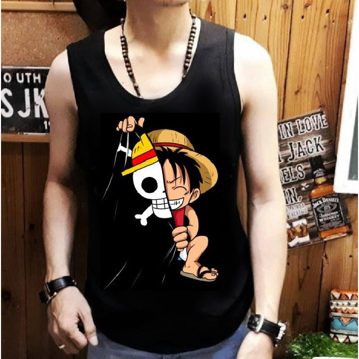 Shalch Trendy / Singlet Pria Motif Kartun Terbaru Gambar Luffy Cute / Pakaian Pria