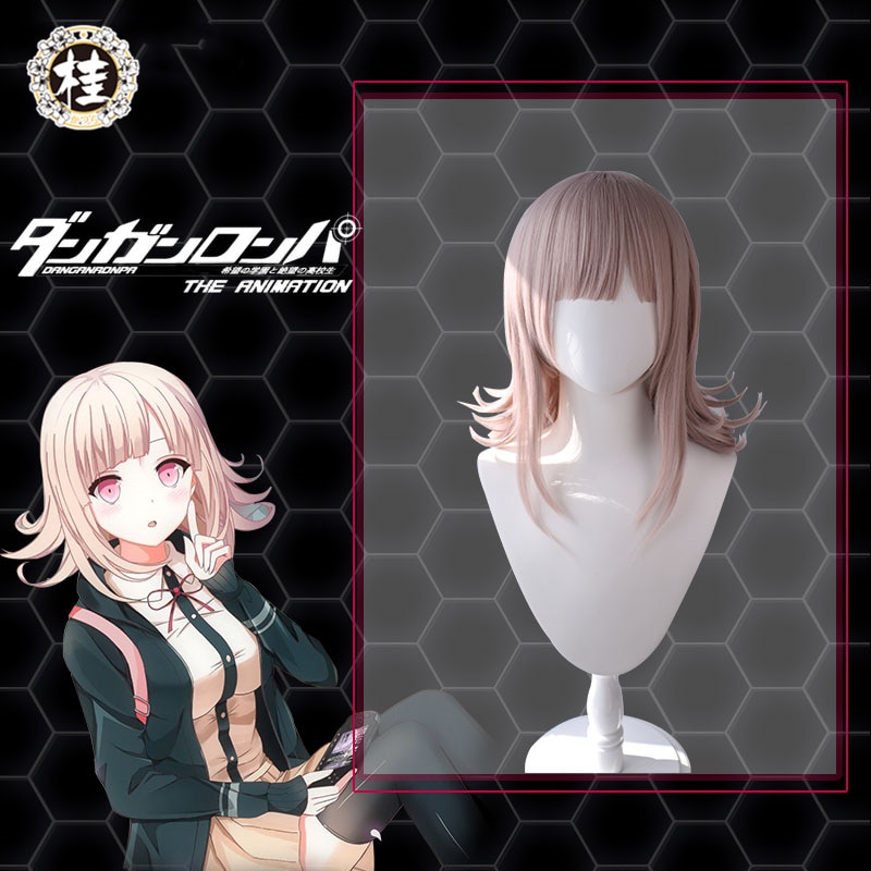 PREORDER Uwowo Danganronpa ChiaKi Nanami Cosplay Wig The Ultimate Gamer 40cm Light pink brown Wavy H