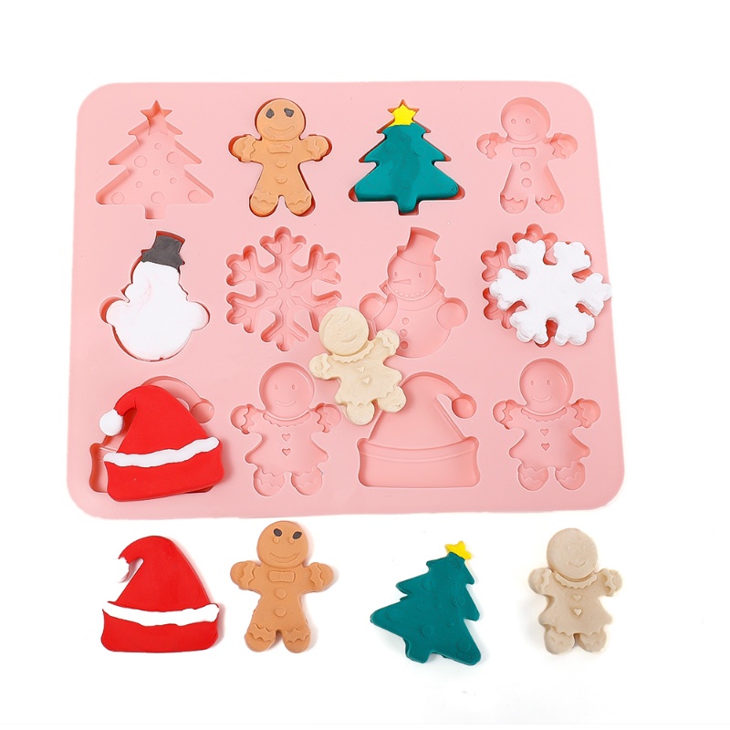 Cetakan Kue / Coklat 12 Lubang Bentuk Snowflake Gingerbread Man Bahan Silikon Untuk Dekorasi Natal