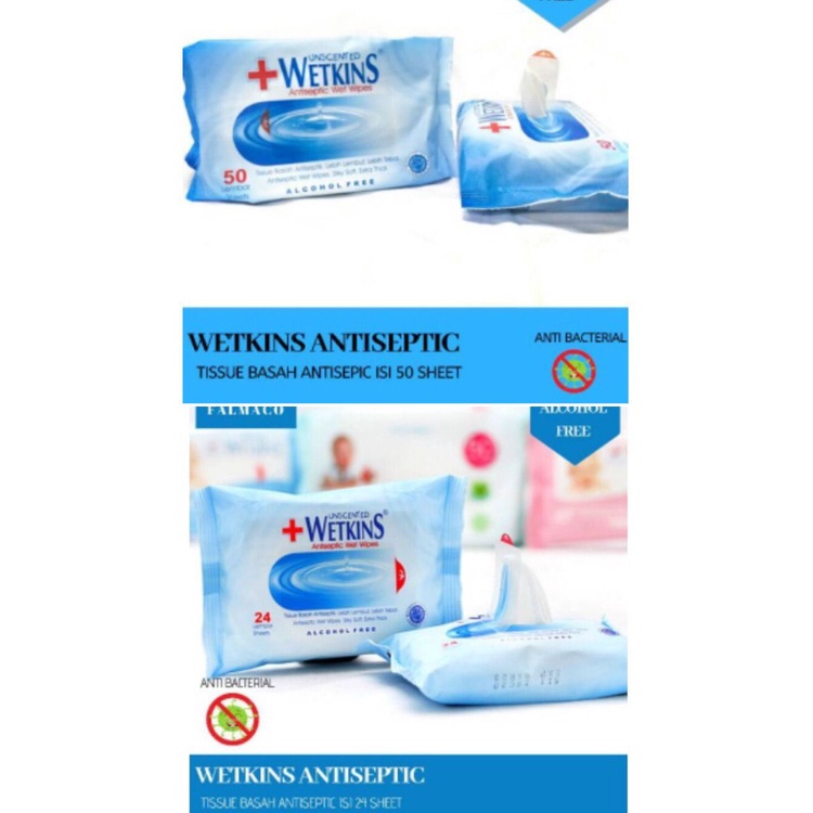 TISSUE BASAH WETKINS ANTISEPTIC ISI 10, 24, DAN 50 SHEET || WET WIPES [SWEETSPACE]